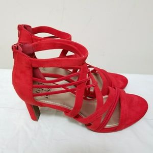 ❤Red ❤ Sandals Faux Suede Open Toe Heels Size 11M